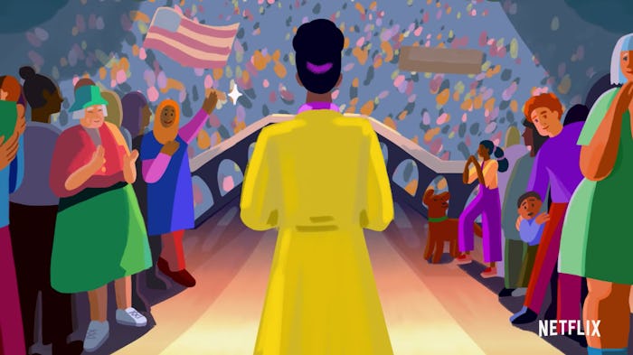 An animated depiction of Amanda Gorman speaking at the inauguration of President Joe Biden appears i...