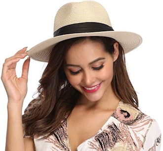Lanzom Wide Brim Straw Beach Hat