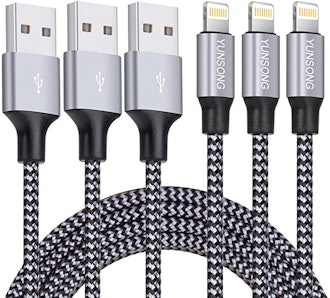 YUNSONG 6-Foot Lightning Cables (3-Pack) 