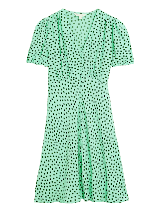 M&S X Ghost Polka Dot V-Neck Puff Sleeve Tea Dress