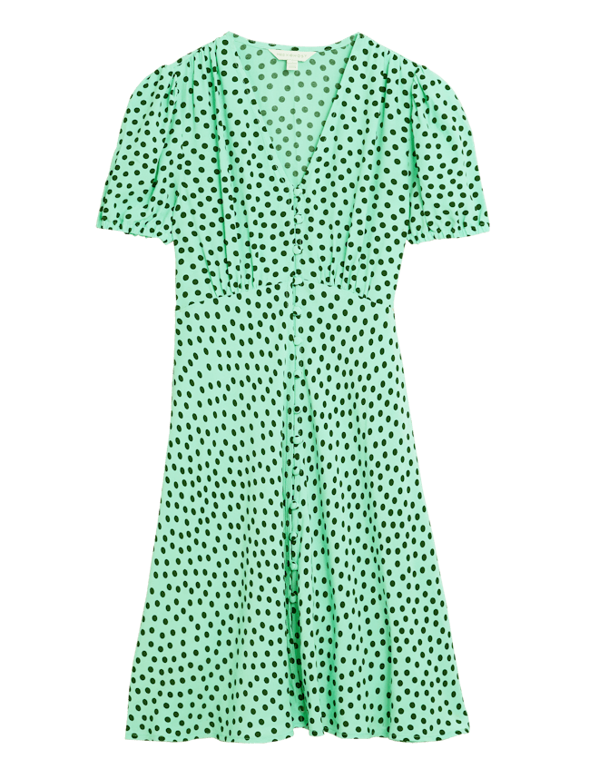 M&S X Ghost Polka Dot V-Neck Puff Sleeve Tea Dress