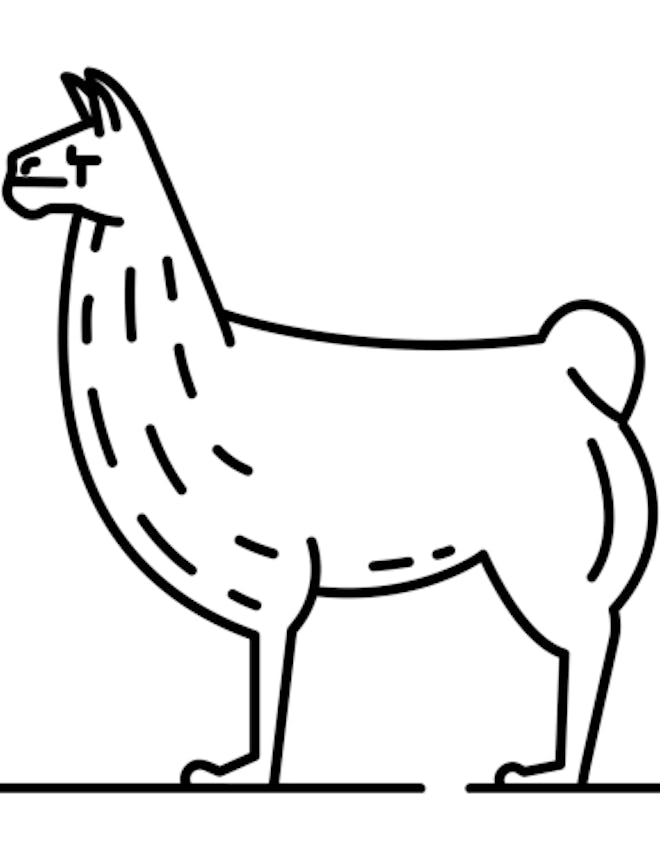 a kids coloring page featuring a simple line drawing of a llama in profile