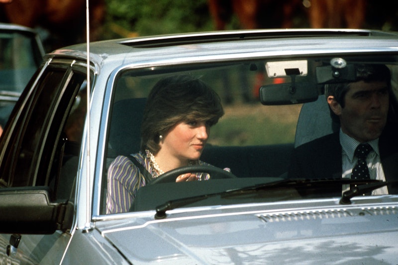 Princess Diana driving her Ford Escort