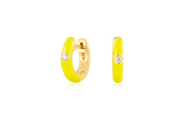 Diamond Yellow Enamel Huggie Earring