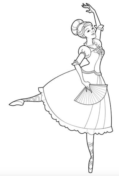 Illustration of a ballerina on pointe while holding a fan