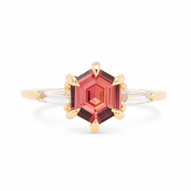 Zara Terracotta Hexagon Sapphire and Tapered Diamond Baguette Ring