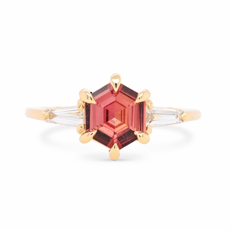 Zara Terracotta Hexagon Sapphire and Tapered Diamond Baguette Ring