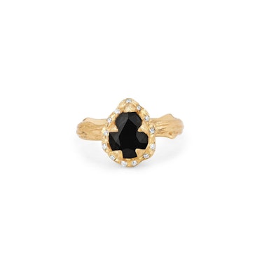 Micro Queen Water Drop Onyx Rose Thorn Ring with Sprinkled Diamonds