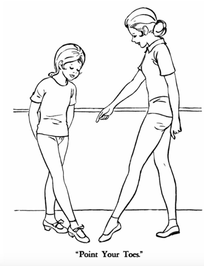 Illustration of a ballet student and instructor being told to "point your toes"