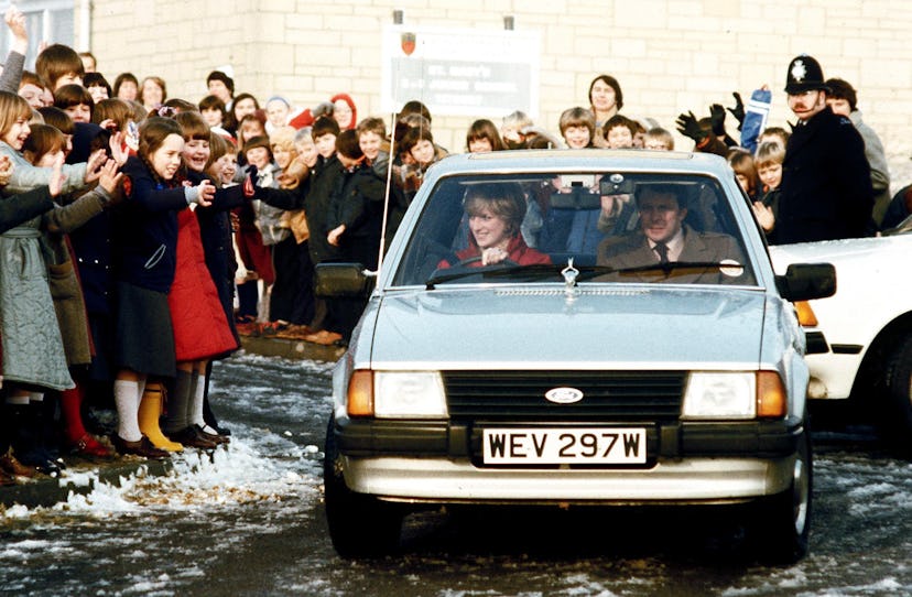 Princess Diana driving her Ford Escort