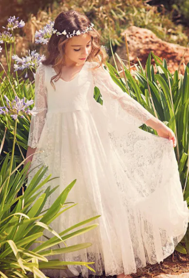 white christmas dresses Leia Girls White Communion Dress – A Little Lacey main image 0