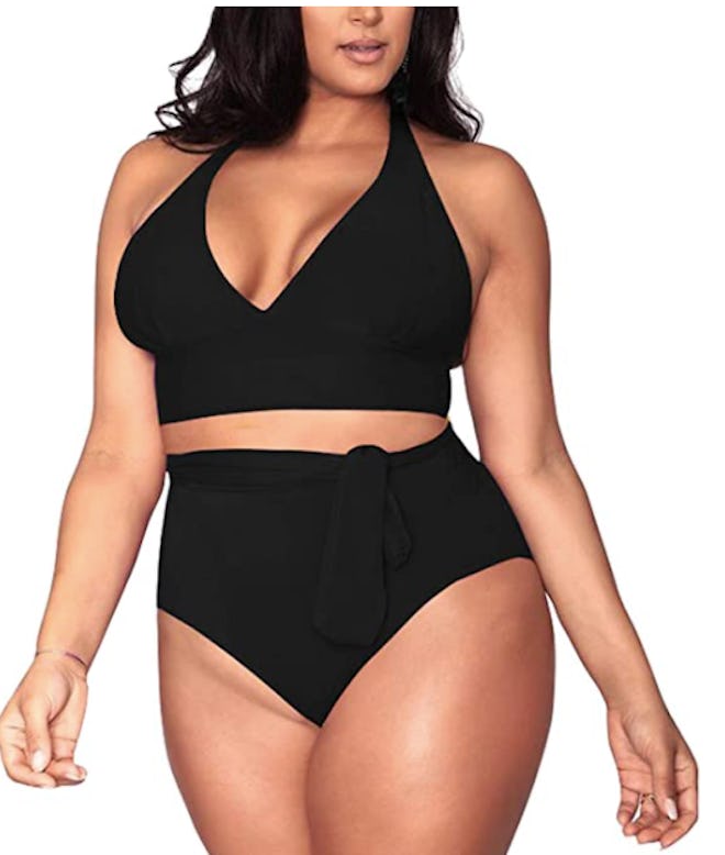 Sovoyontee Plus-Size High Waisted Halter Swimsuit