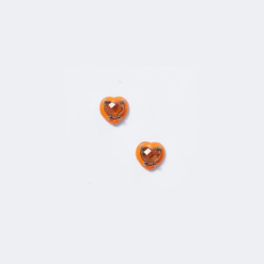 Mini Orange Enameled Heart Studs 