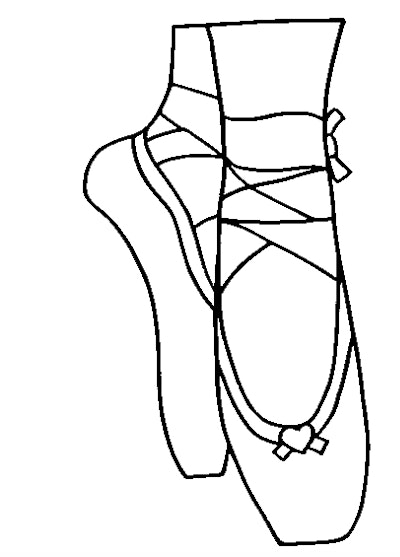 Illustrations of a close up of a dancers toe shoes on pointe