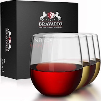 Bravario Unbreakable Stemless Wine Glasses (Set of 4)