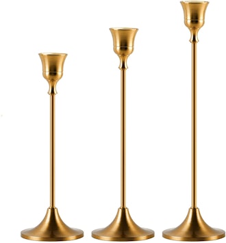 SUJUN Brass Gold Candlestick Holders (Set of 3)