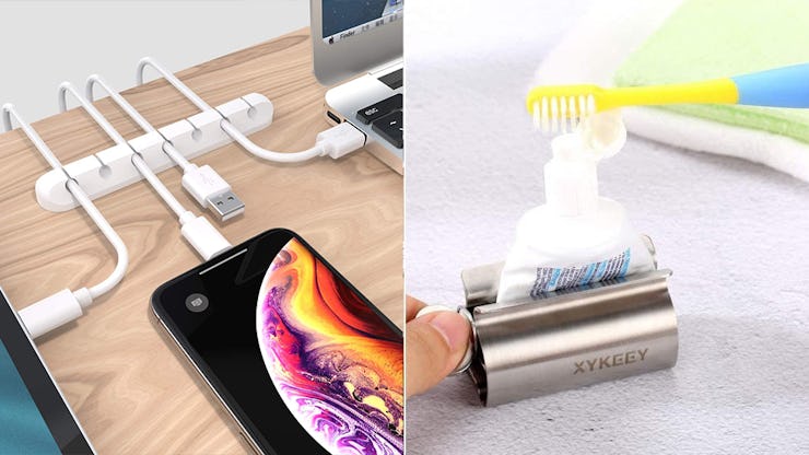 Collage of the SOULWIT cable holder clips and the XYKEEY toothpaste tube squeezer