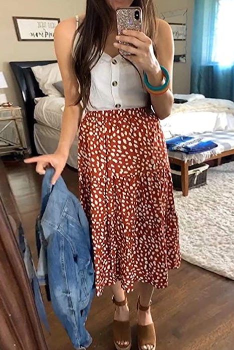 MEROKEETY High Waist A-Line Skirt