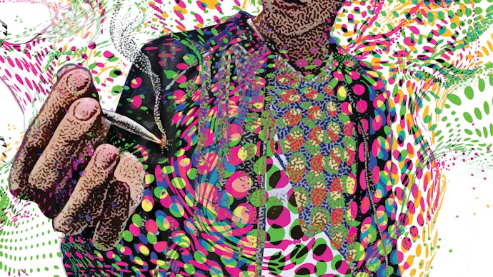 An illustration of a person holding a marijuana joint, representing California sober