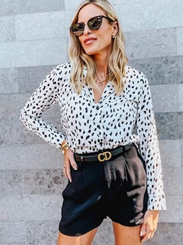 ECOWISH Leopard Print Button Down Shirt