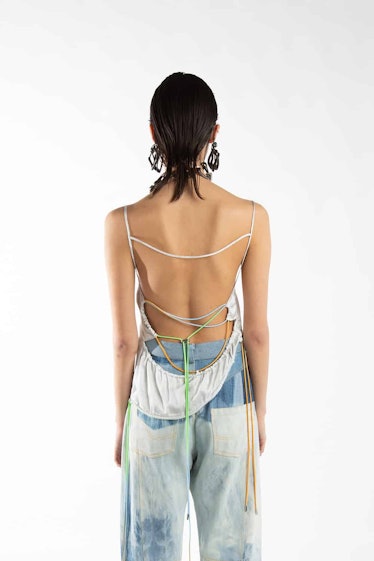 Grey Laced Open Back Satin Top