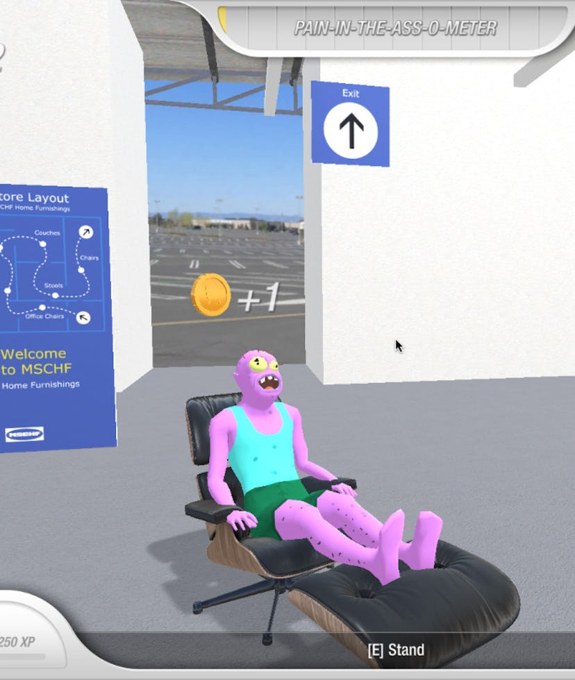 A screen shot from Chair Simulator, a video game about sitting. Video games. Gaming. Steam. PC gamin...