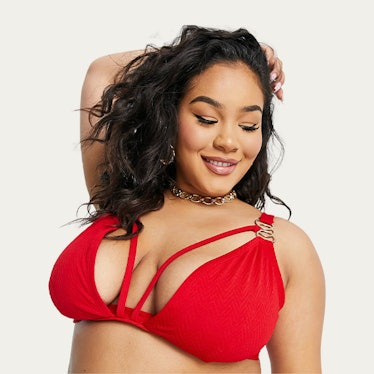 Wolf & Whistle Curve Exclusive Ribbed Triangle Bikini Set in Red