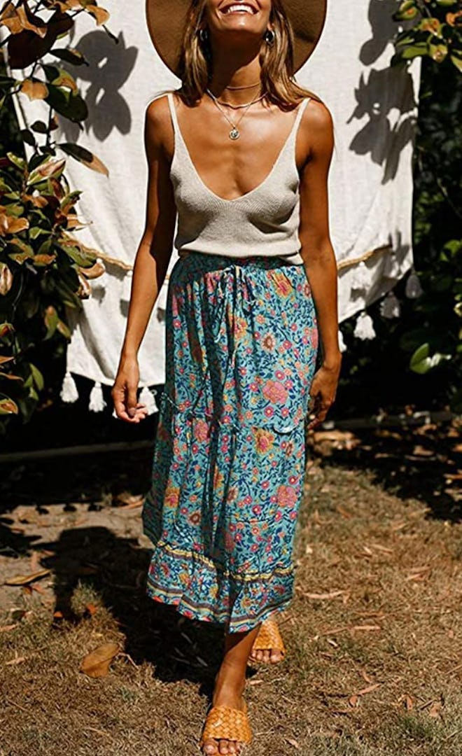 ZESICA Floral Printed Maxi Skirt with Pockets