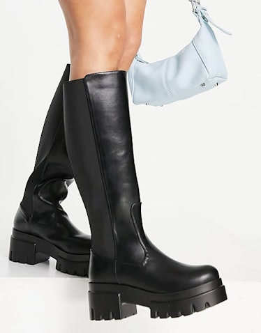 Ego Pulse Pull Up Knee Boots In Black