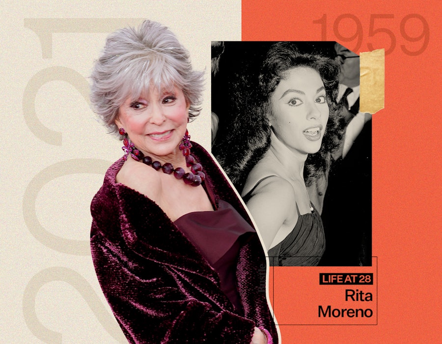 A collage of Rita Moreno now and when she was 28