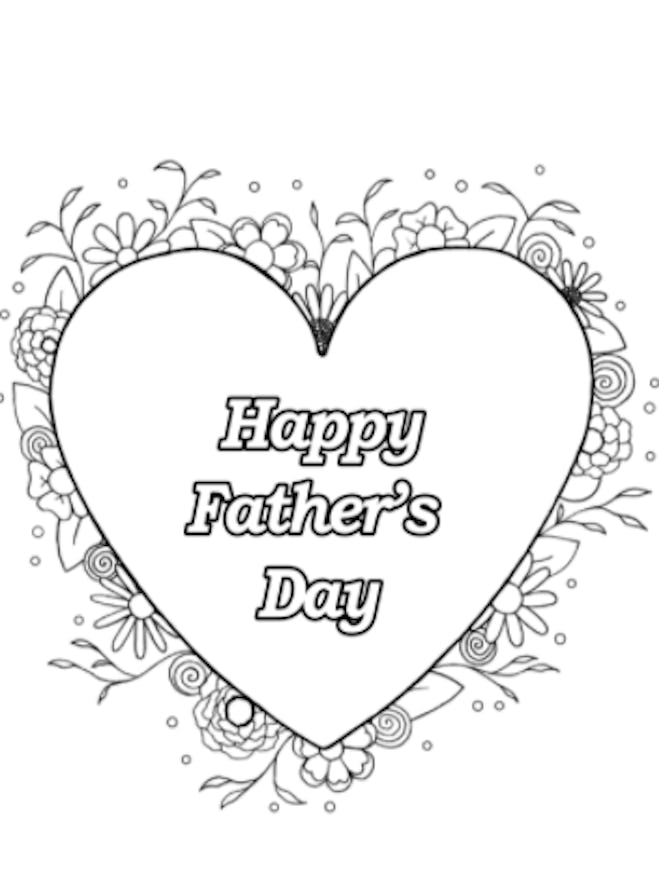 Father's Day Coloring Page : Heart & Flowers