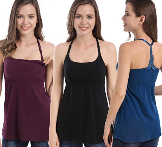 SUIEK Nursing Racerback Cami With Bra (3-Pack)