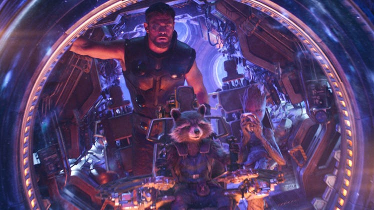 Thor, Rocket, and Groot in Avengers: Infinity War