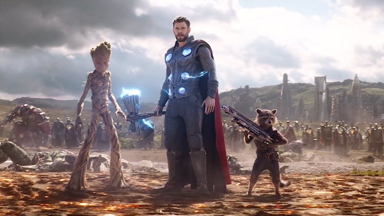Thor, Rocket, and Groot in Wakanda in Avengers: Infinity War