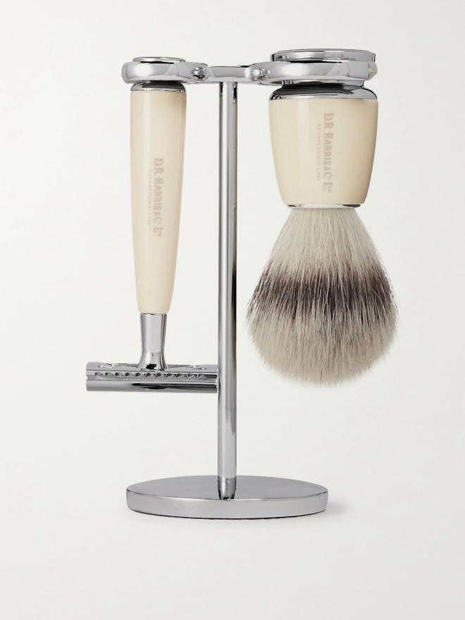 D R Harris Safety Chrome and Resin Three-Piece Shaving Set