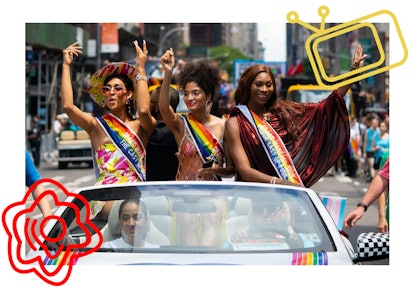 Mj Rodriguez, Indya Moore, and Dominique Jackson at the WorldPride NYC 2019 March in New York City.