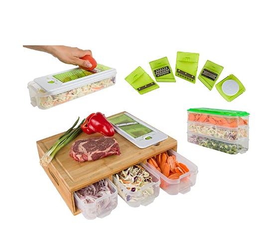 BAMBOO LAND LARGE cutting board with stackable containers