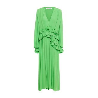 Victoria Beckham Floral-Appliquéd Pleated Georgette Maxi Dress