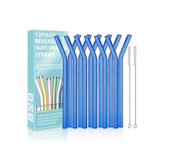 Reusable Bent Glass Drinking Straws (12-Pack)
