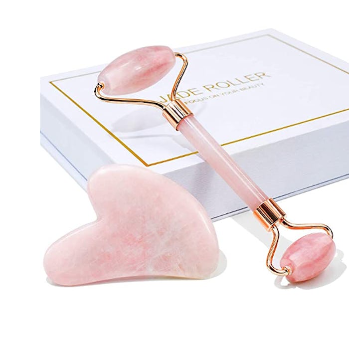 BAIMEI Rose Quartz Jade Roller & Gua Sha