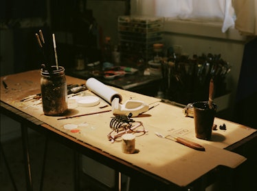tabletop inside Clare Roja's studio