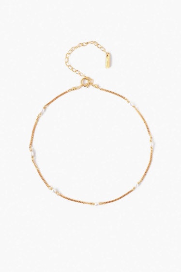 White Pearl And Gold Anklet
