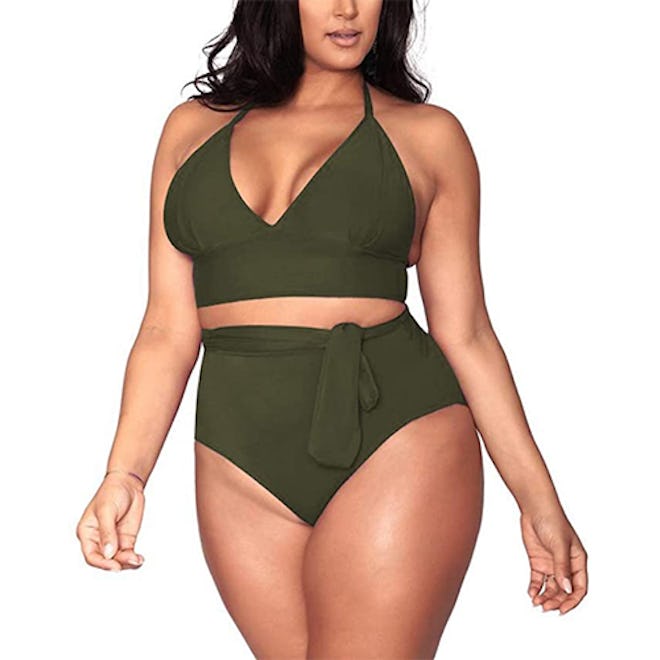 Sovoyontee Plus-Size High-Waisted Two Piece Swimsuit