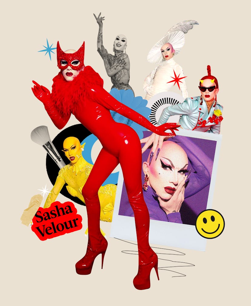 A collage of Alexander Sasha Hedges Steinberg, better known as Sasha Velour photos