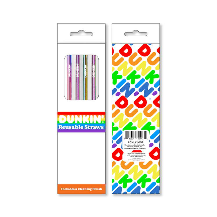 Dunkin's Pride 2021 merch includes rainbow reusable straws.