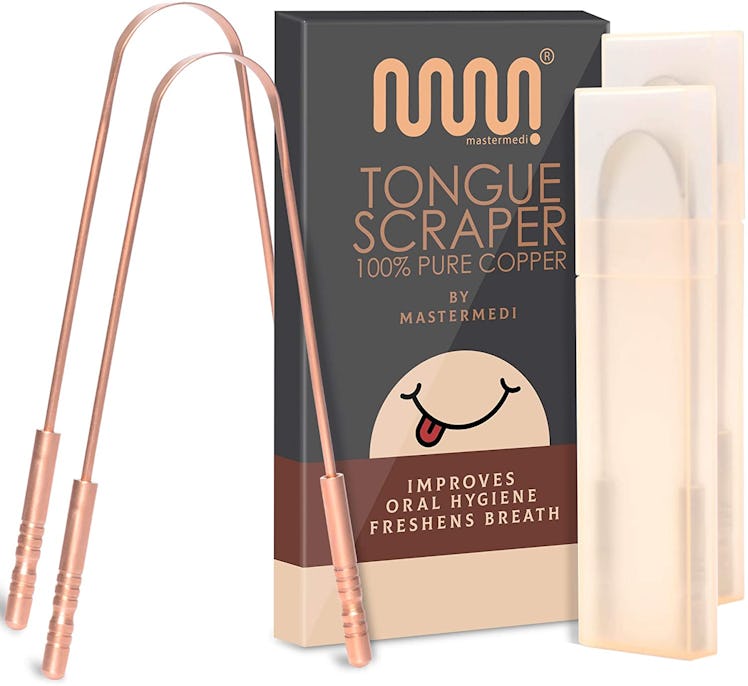 MasterMedi Copper Tongue Scraper with Travel Case