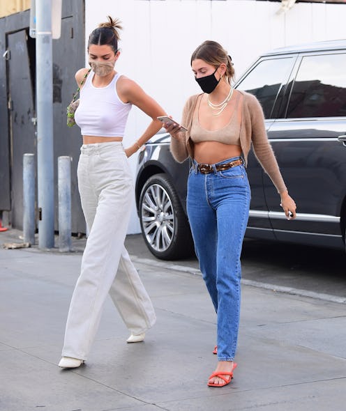 Kendall Jenner and Hailey Bieber are seen on October 7, 2020 in Los Angeles, California.