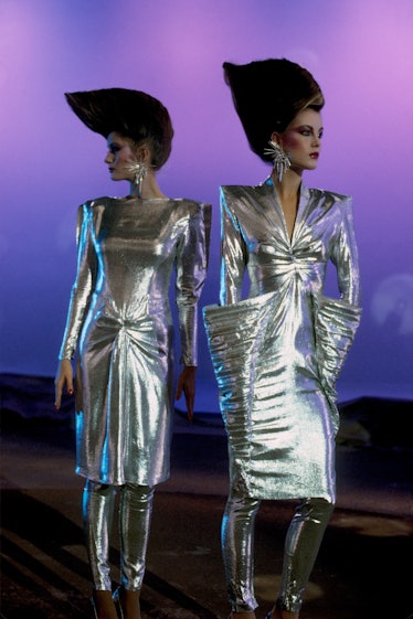 A model wearing a look from Thierry Mugler's Spirale futuriste collection