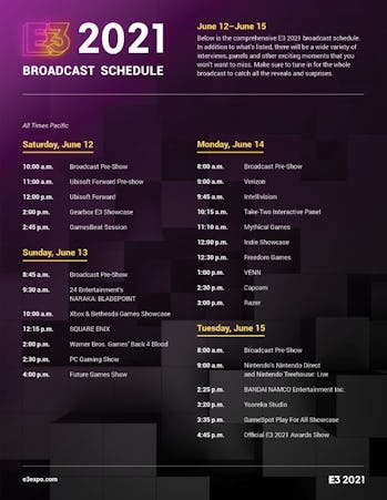 E3 2021 Schedule When And How To Watch Nintendo Xbox Square Enix And More Nintendo E3 Schedule 2022