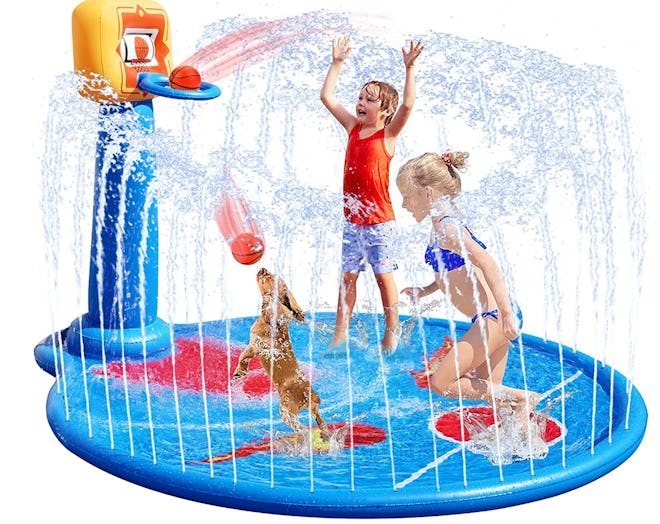 Vearmoad Sprinkler Mat With Basketball Hoop